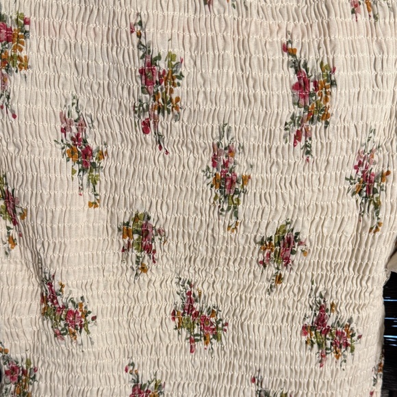 ASOS Design Cotton Shirred Blouse in Floral Long Sleeve Cream Floral Size Small - Picture 8 of 8